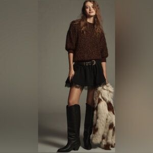 Anthropoogie Maeve The Violetta Short-Sleeve Tinsel Sweater Bronze XL